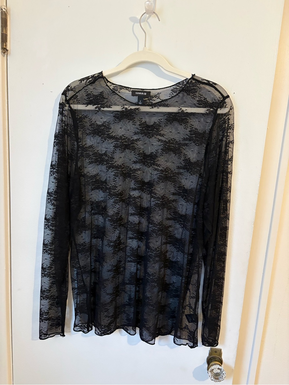 Torrid Black Lace Long-Sleeve Sheer Top